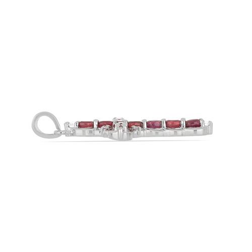 BUY NATURAL GLASS FILLED RUBY GEMSTONE CROSS PENDANT IN STERLING SILVER